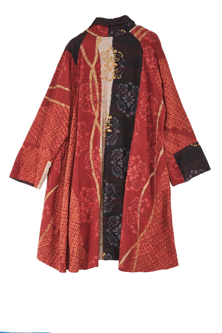 KIMONO PRINT KANTHA KIMONO LONG JKT - kp2005-red -