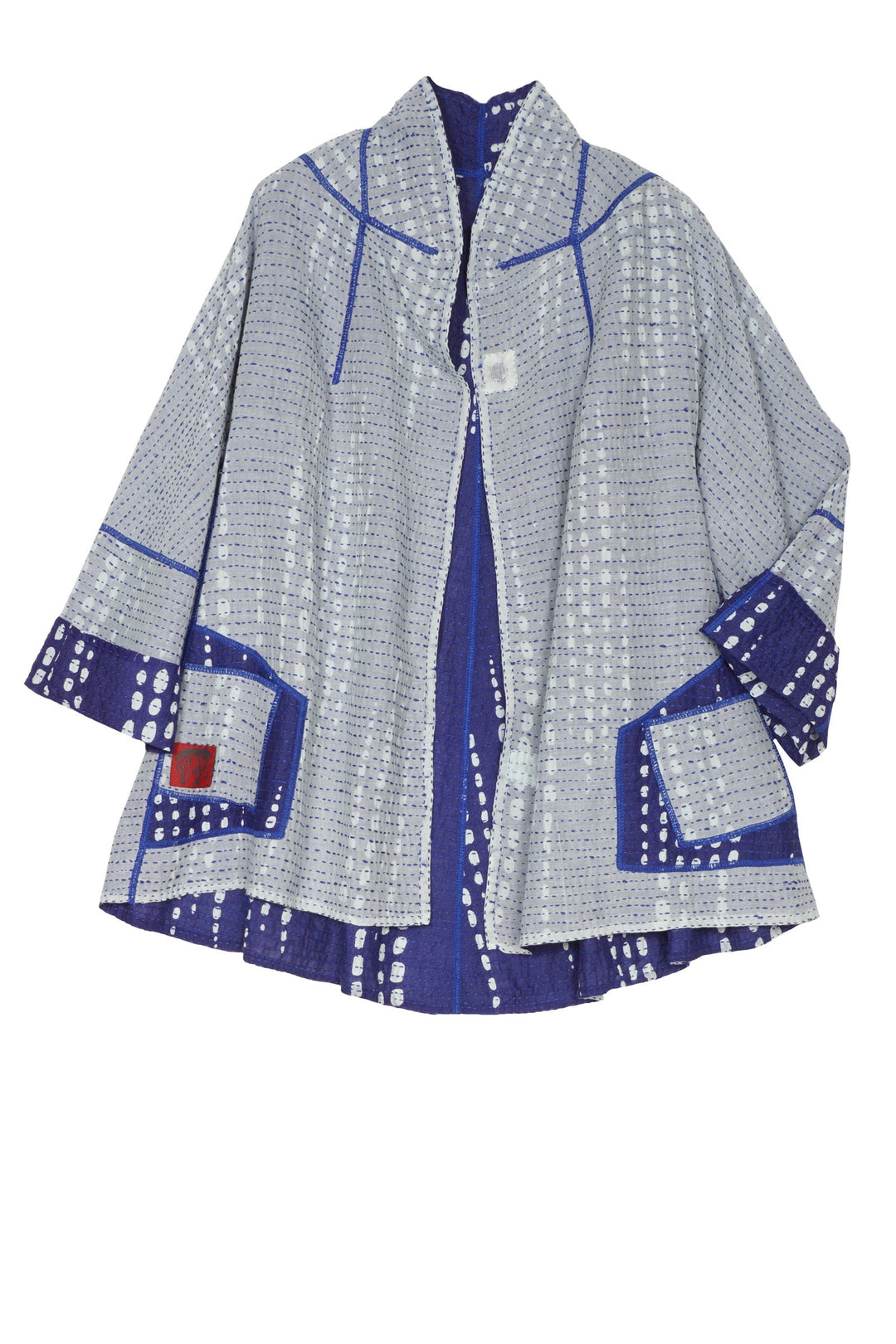 SHIBORI DROP BBK KANTHA FLARE SHORT JKT - sd2011-blu -