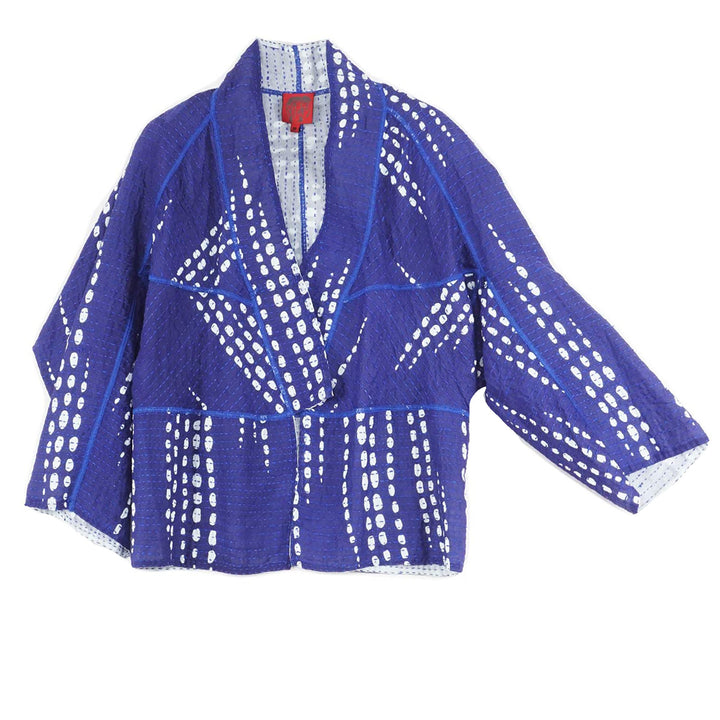 SHIBORI DROP BBK KANTHA DOLMAN SHORT JKT - sd2015-blu -