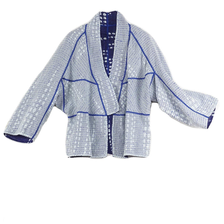 SHIBORI DROP BBK KANTHA DOLMAN SHORT JKT - sd2015-blu -