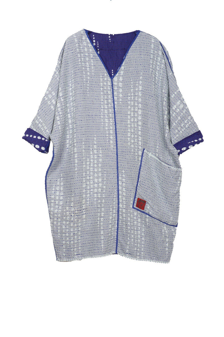SHIBORI DROP BBK KANTHA DOLMAN SLV. DRESS - sd2410-blu -