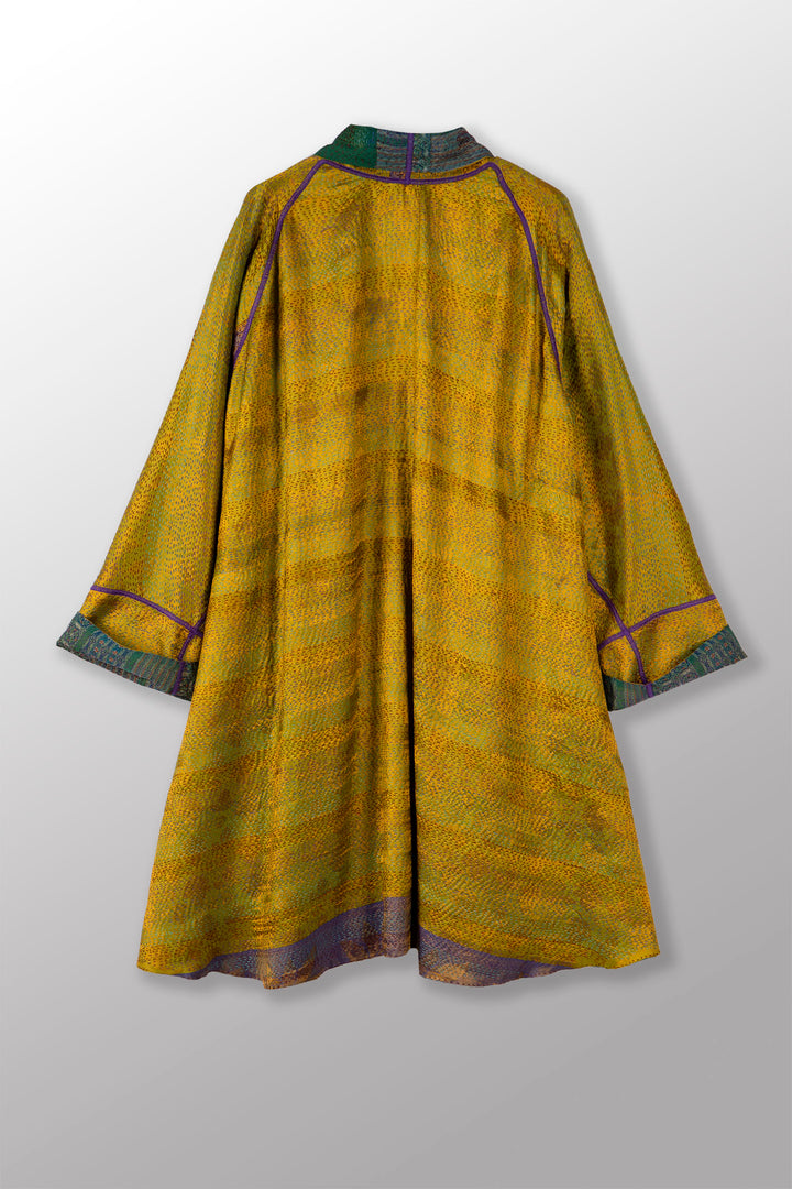 VINTAGE SILK GEORGETTE KANTHA KIMONO LONG JACKET - sg2005-0005a -