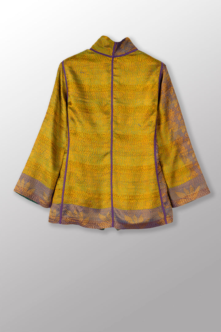 VINTAGE SILK GEORGETTE KANTHA SHORT JACKET - sg2007-0004s -