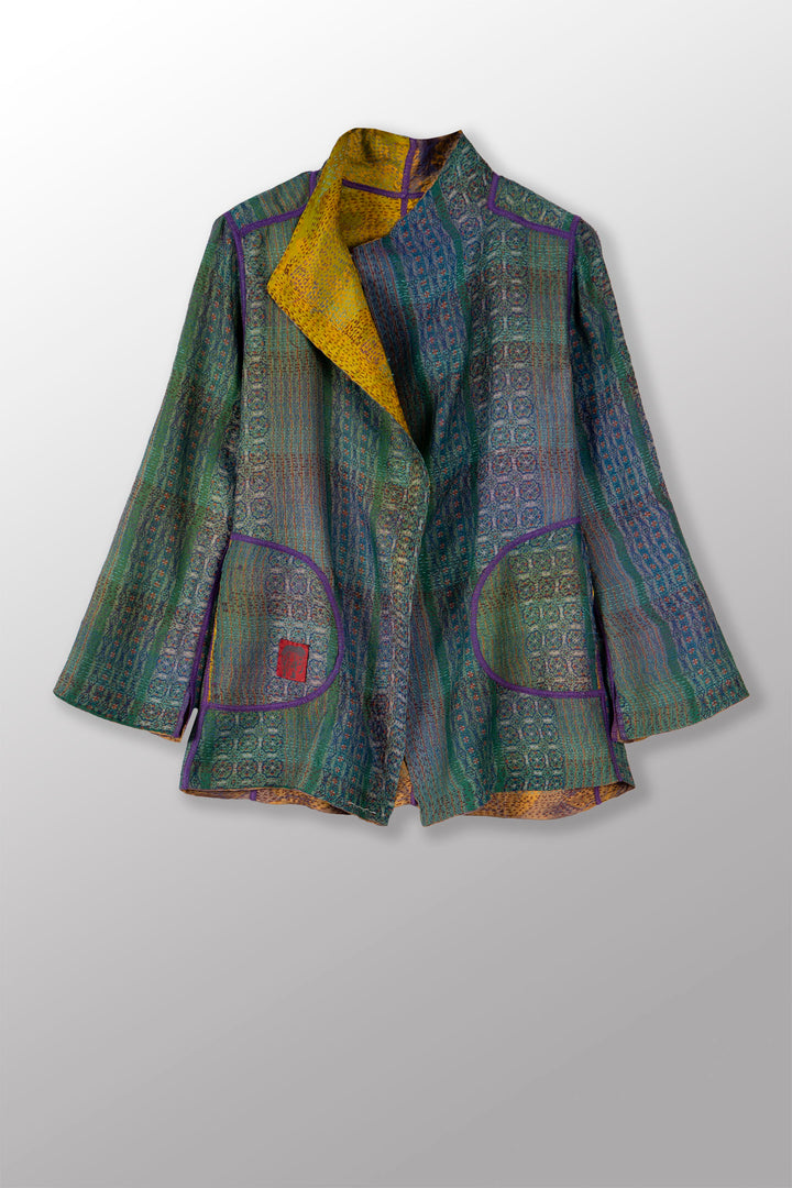 VINTAGE SILK GEORGETTE KANTHA SHORT JACKET - sg2007-0004s -