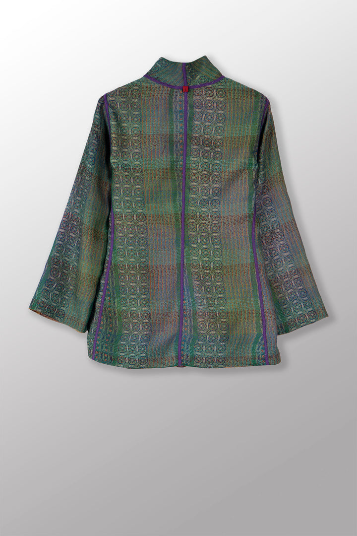 VINTAGE SILK GEORGETTE KANTHA SHORT JACKET - sg2007-0004s -