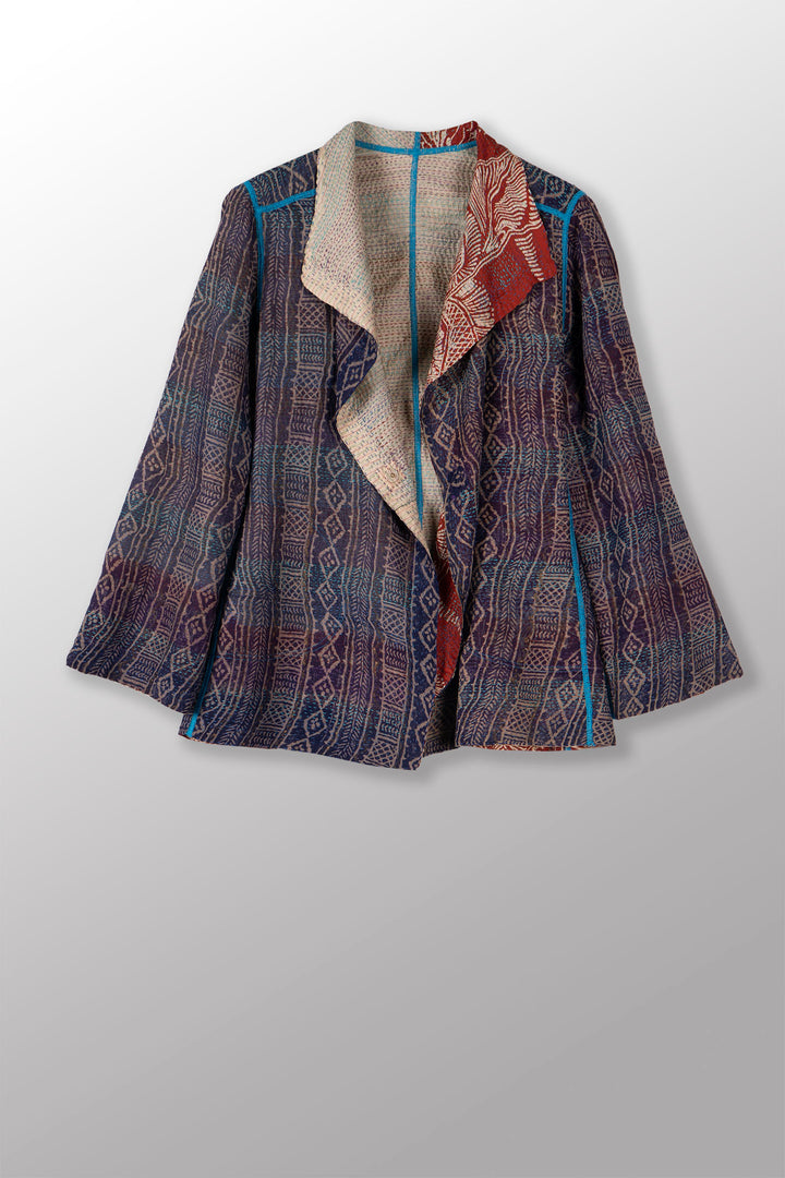 VINTAGE SILK GEORGETTE KANTHA SHORT JACKET - sg2007-0005m -