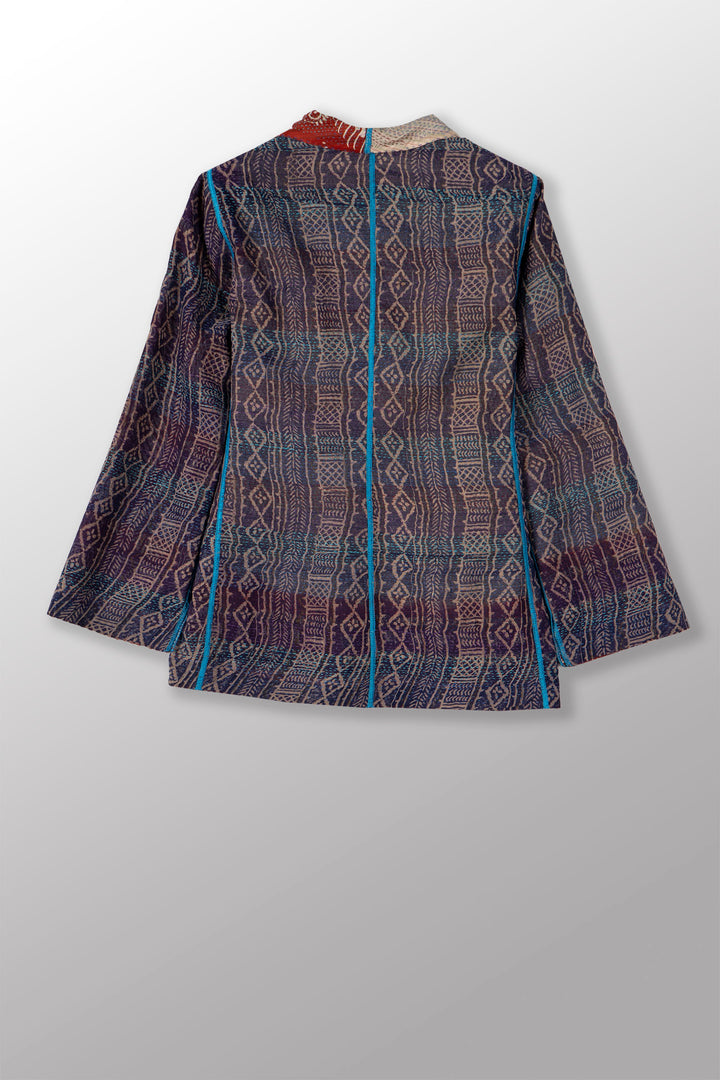 VINTAGE SILK GEORGETTE KANTHA SHORT JACKET - sg2007-0005m -