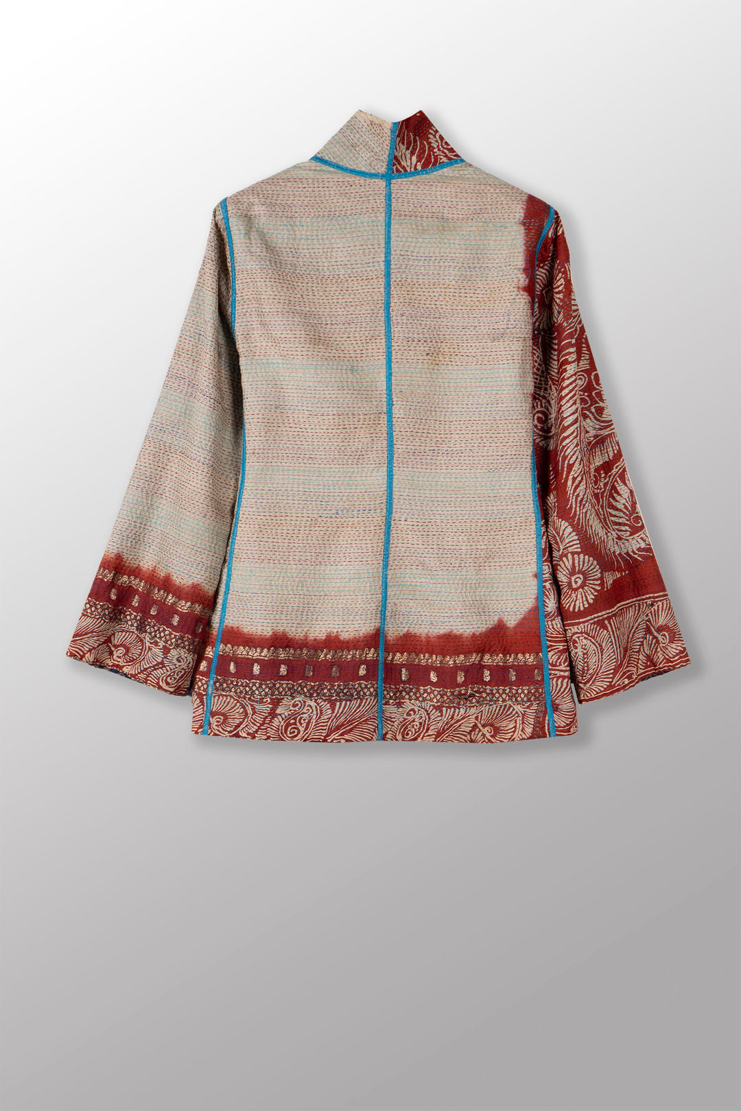 VINTAGE SILK GEORGETTE KANTHA SHORT JACKET - sg2007-0005m -