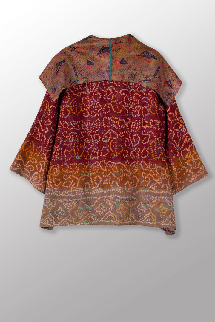 VINTAGE SILK GEORGETTE KANTHA FLARE JACKET - sg2010-0001a -