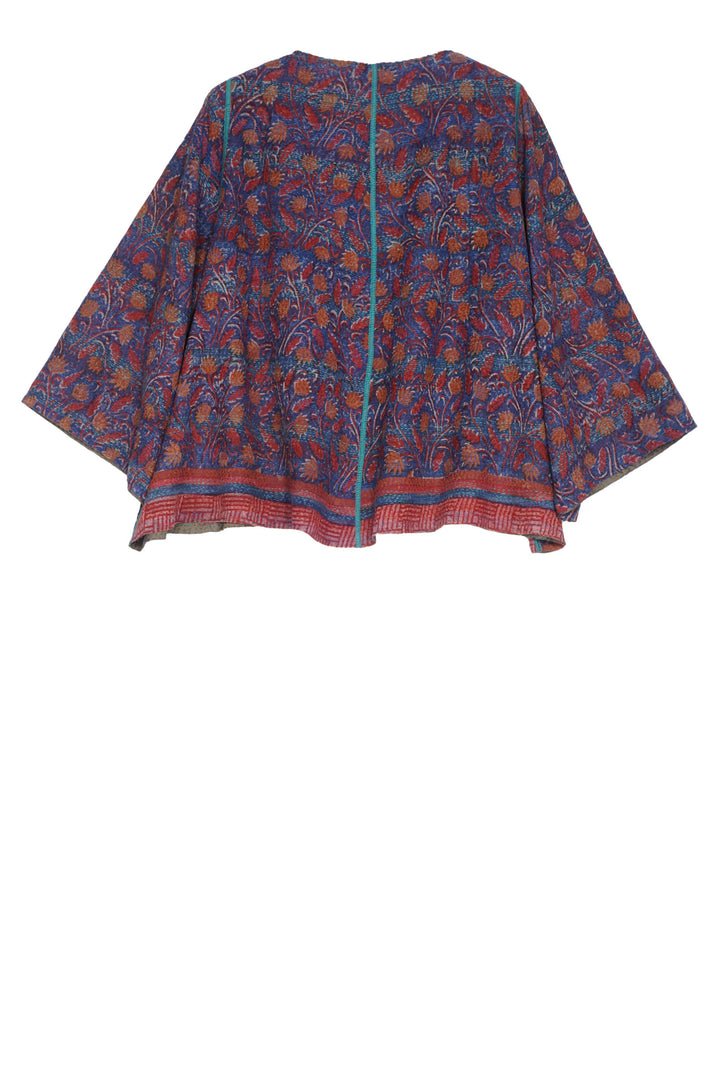 VINTAGE SILK GEORGETTE KANTHA BELL SHAPE JACKET - sg2048-0001a -