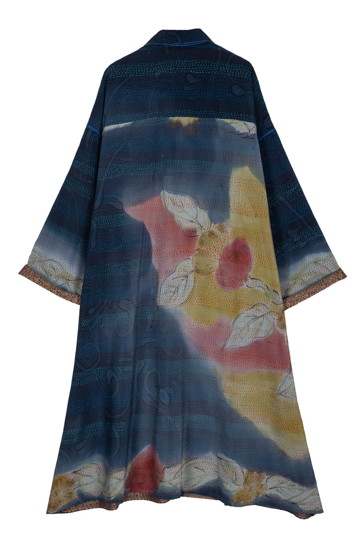 VINTAGE SILK GEORGETTE KANTHA OVERSIZED COAT - sg2326-0002a -