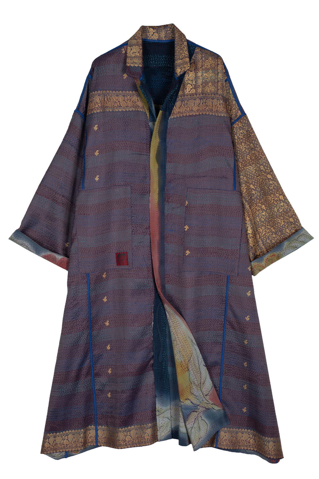 VINTAGE SILK GEORGETTE KANTHA OVERSIZED COAT - sg2326-0002a -