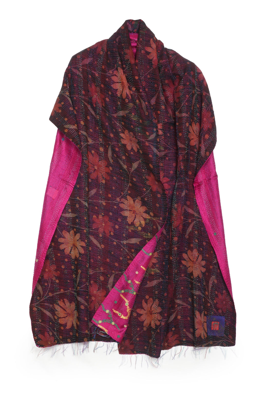 VINTAGE SILK GEORGETTE KANTHA SCARF STANDARD - sg2801-0013a -