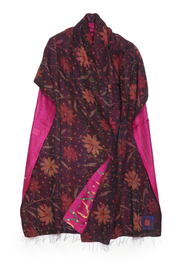 VINTAGE SILK GEORGETTE KANTHA SCARF STANDARD - sg2801-0013a -