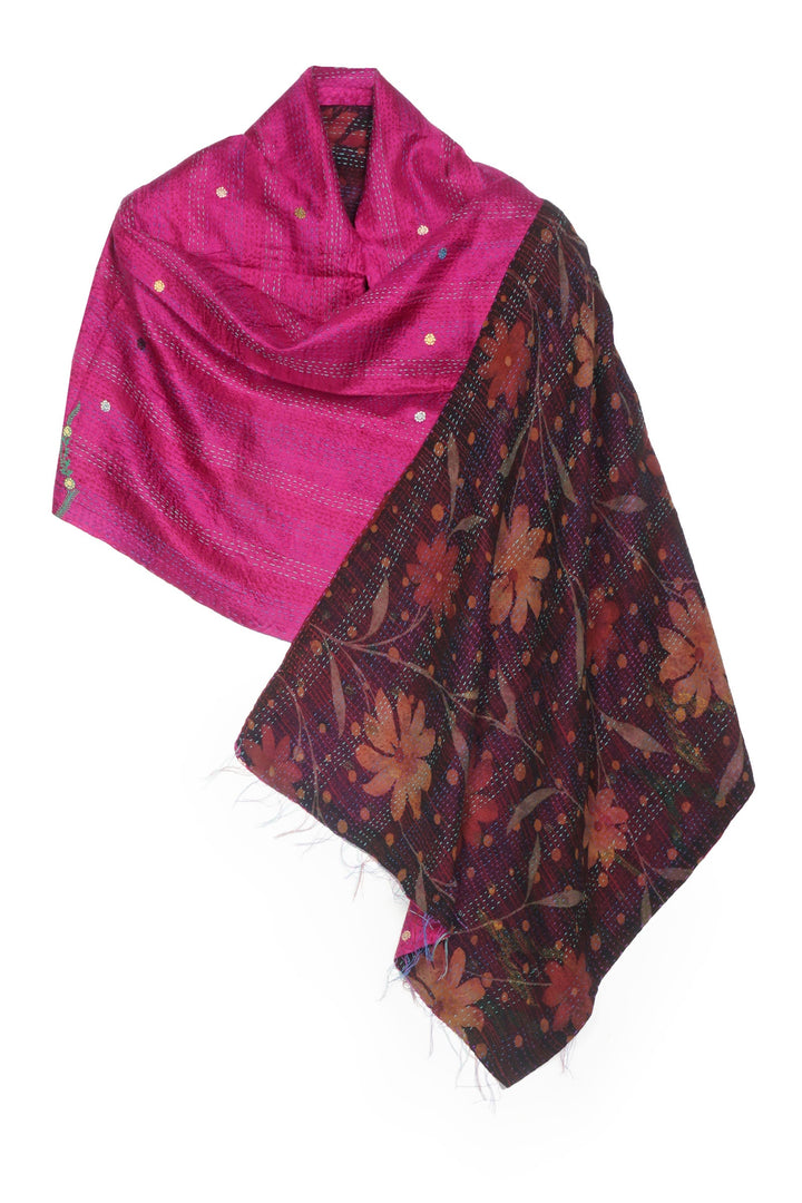 VINTAGE SILK GEORGETTE KANTHA SCARF STANDARD - sg2801-0013a -