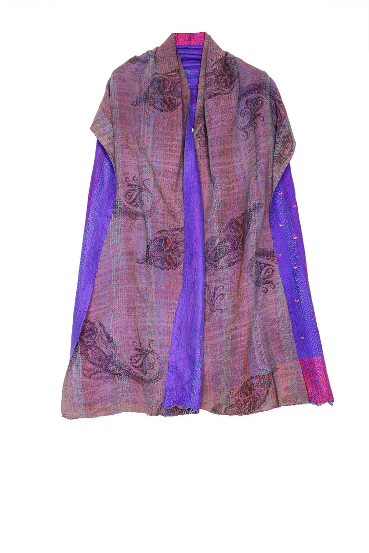 VINTAGE SILK GEORGETTE KANTHA SCARF STANDARD - sg2801-0016a -