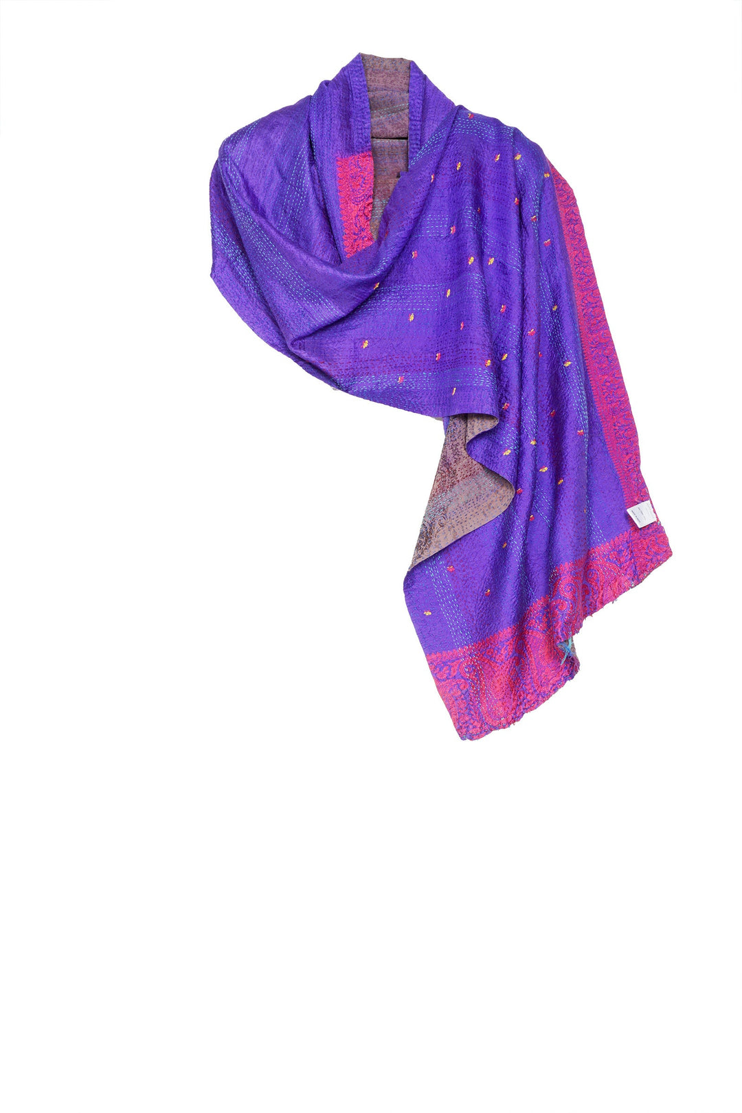 VINTAGE SILK GEORGETTE KANTHA SCARF STANDARD - sg2801-0016a -
