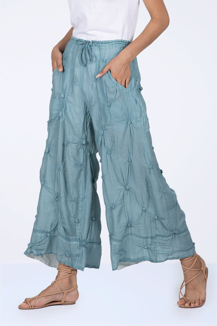 SPIRAL KANTHA DRAW STRING GAUCHO - sl2627-blu -