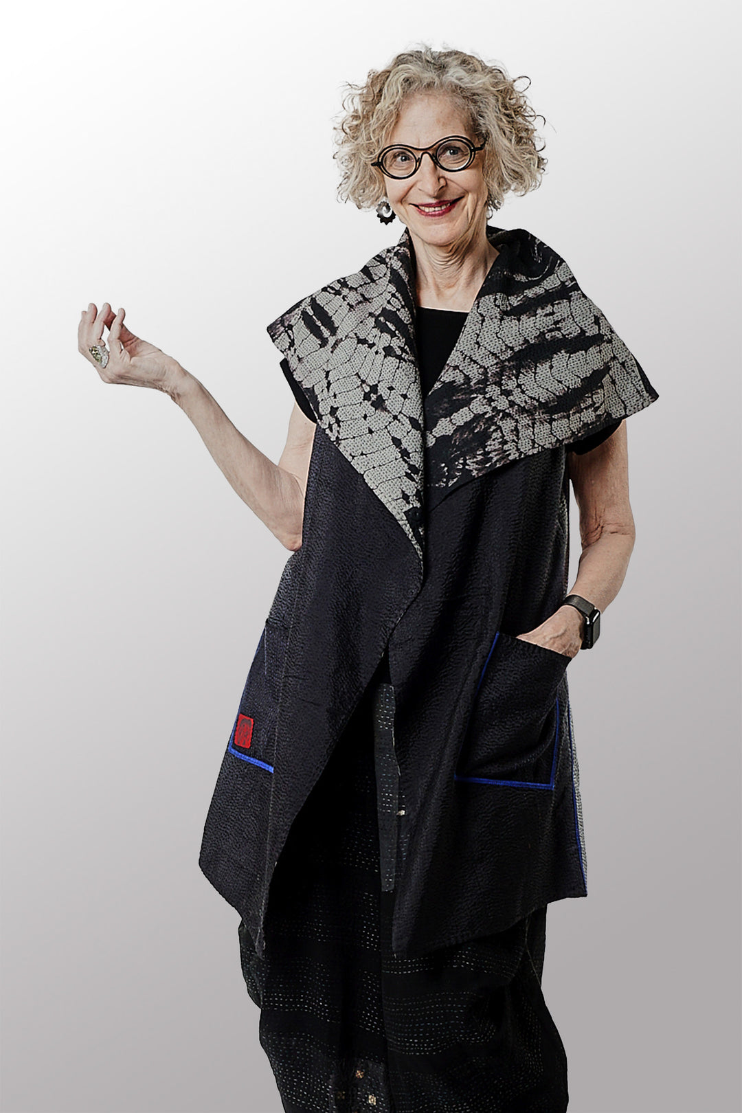 SERPENT PRINT KANTHA CIRCULAR VEST - sp2201-blk -