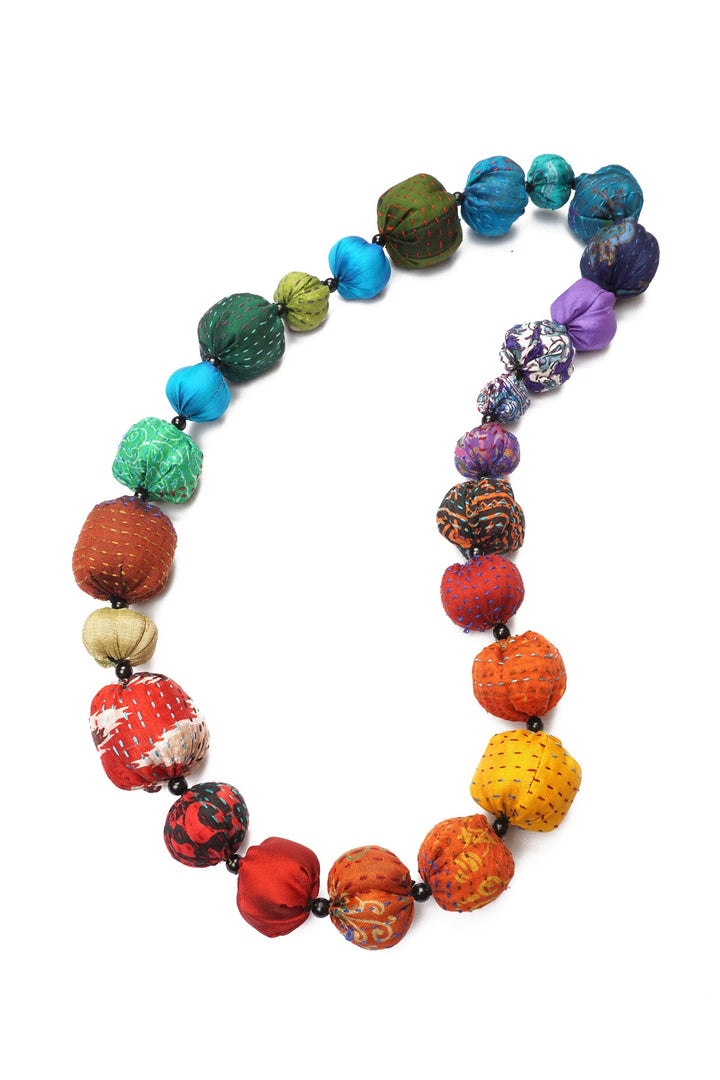 SILK RAINBOW KANTHA NUTS MEDIUM NECKLACE - sr2701-mlt -