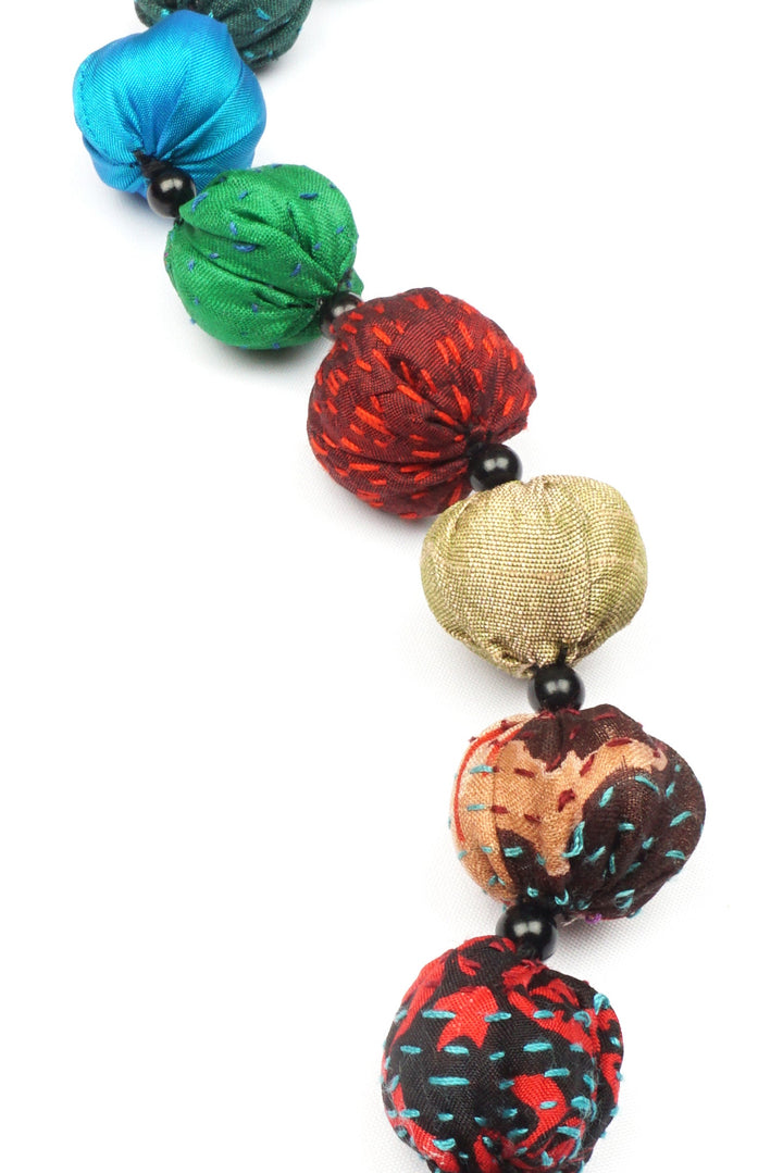 SILK RAINBOW KANTHA SMALL NUTS MEDIUM NECKLACE - sr2705-mlt -