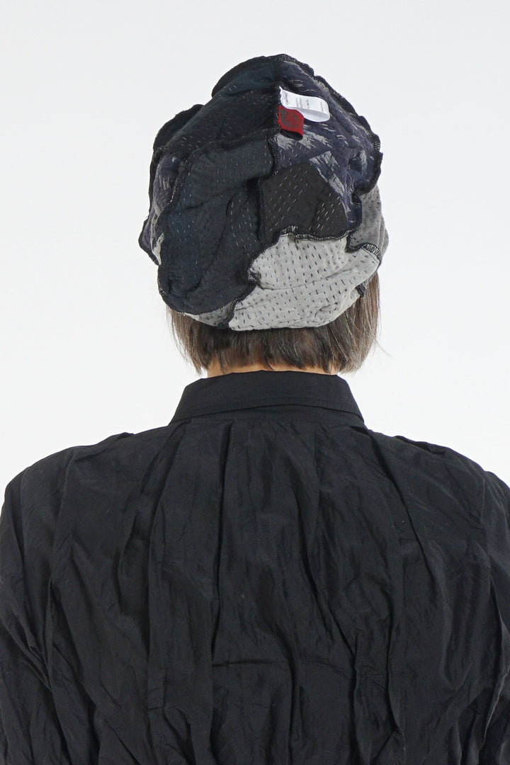 STRIPE AND CHECK COTTON SILK PATCH KANTHA HALF BRIM HAT - ss4881-blk -