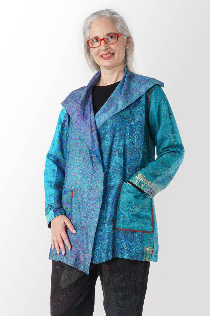 VINTAGE SILK KANTHA POCKET JKT - sv2002-0056a -