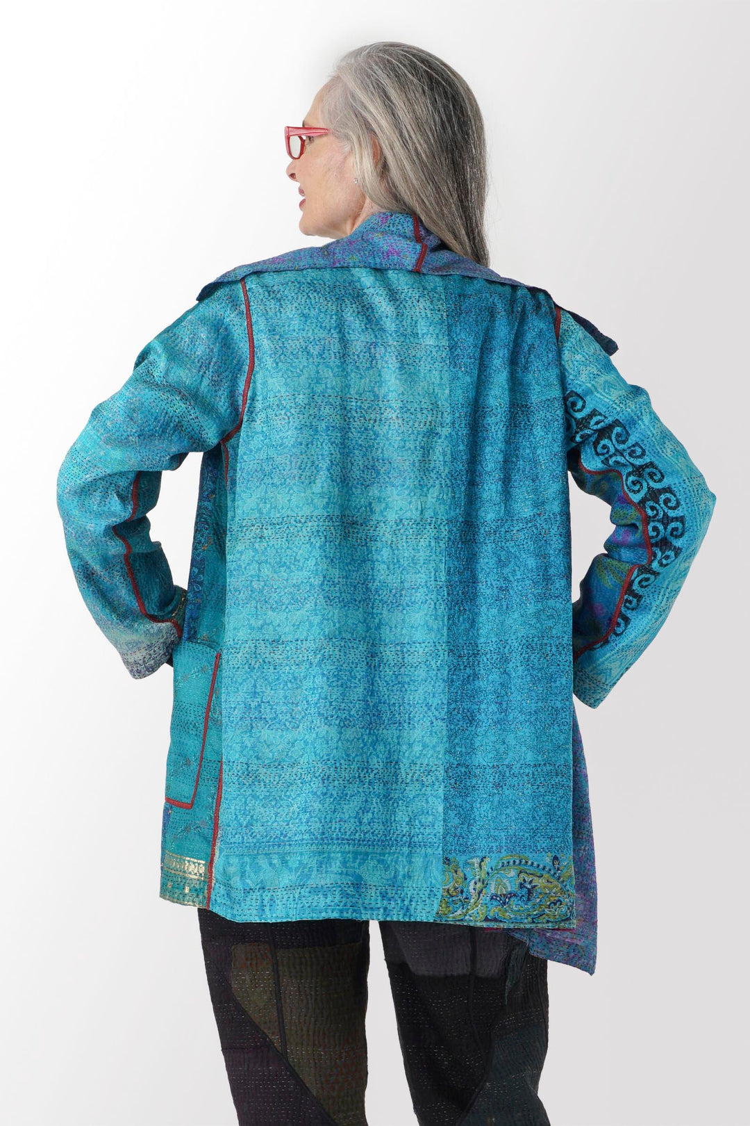 VINTAGE SILK KANTHA POCKET JKT - sv2002-0056a -