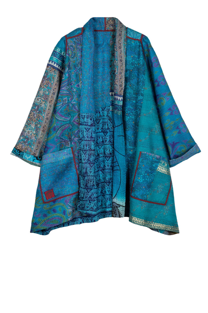 VINTAGE SILK KANTHA A-LINE JKT - sv2003-0357w -