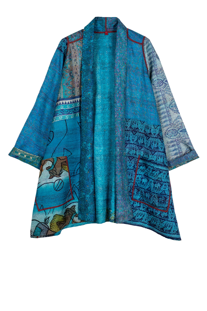 VINTAGE SILK KANTHA A-LINE JKT - sv2003-0357w -