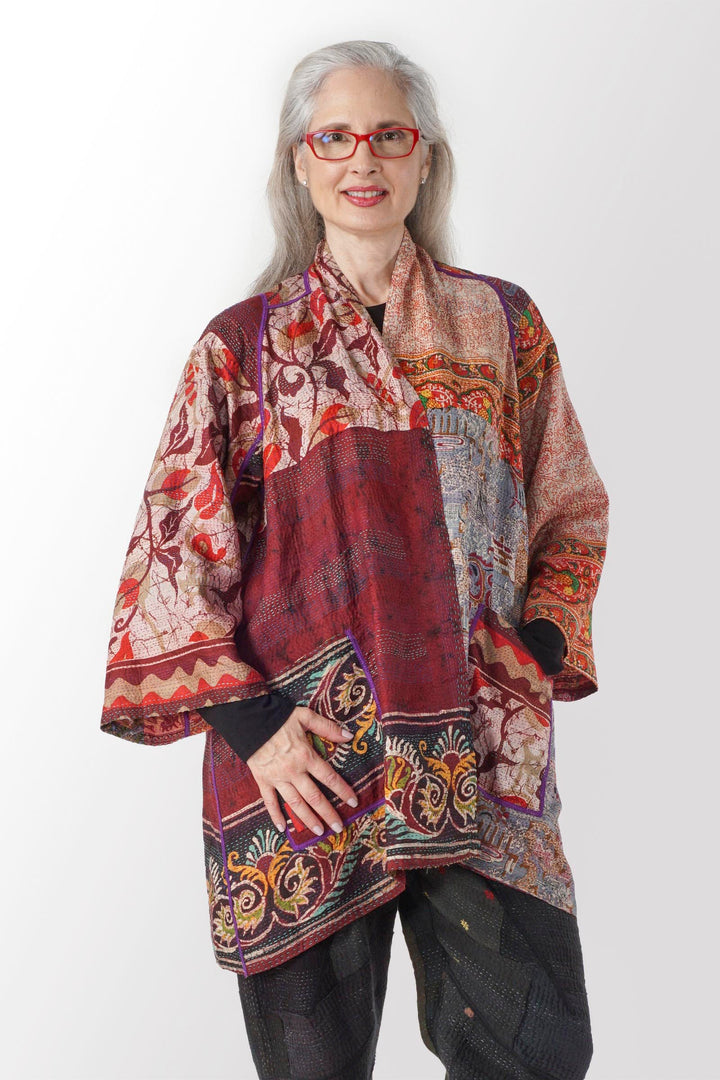 VINTAGE SILK KANTHA A-LINE JKT - sv2003-0359a -