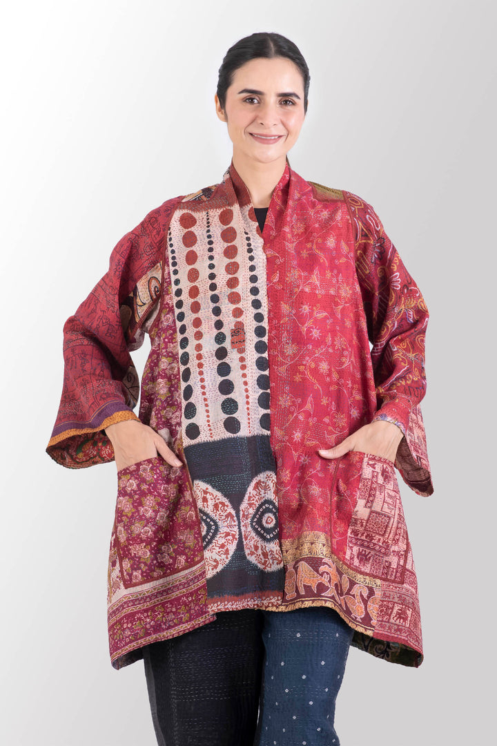 VINTAGE SILK KANTHA A-LINE JKT - sv2003-0365a -