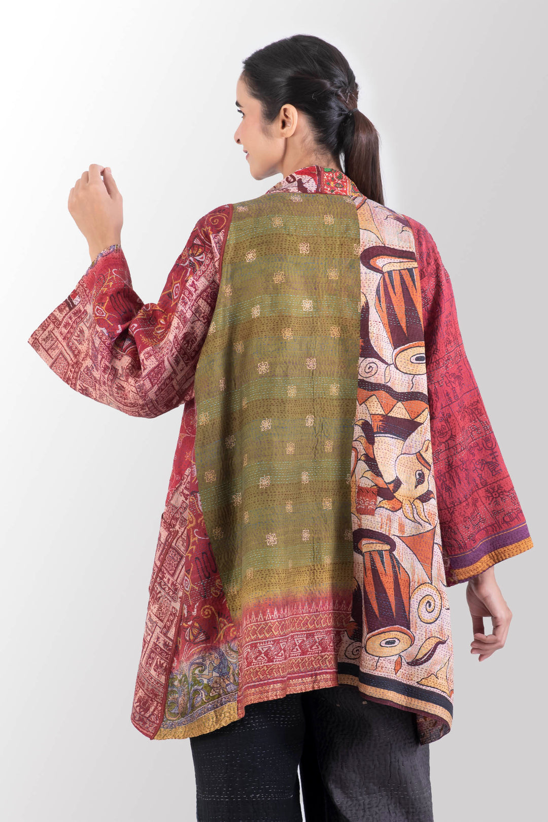 VINTAGE SILK KANTHA A-LINE JKT - sv2003-0365a -