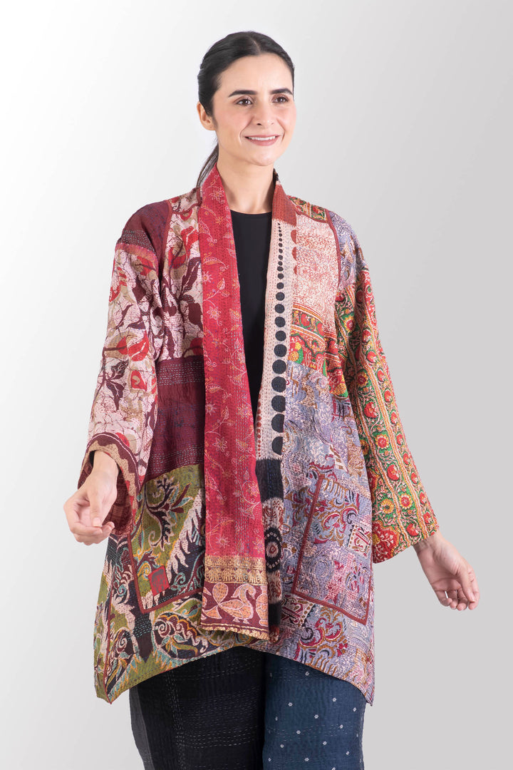 VINTAGE SILK KANTHA A-LINE JKT - sv2003-0365a -