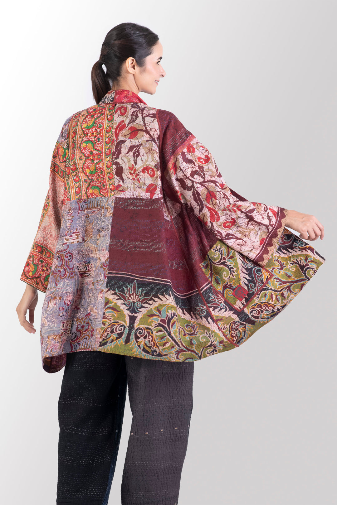 VINTAGE SILK KANTHA A-LINE JKT - sv2003-0365a -