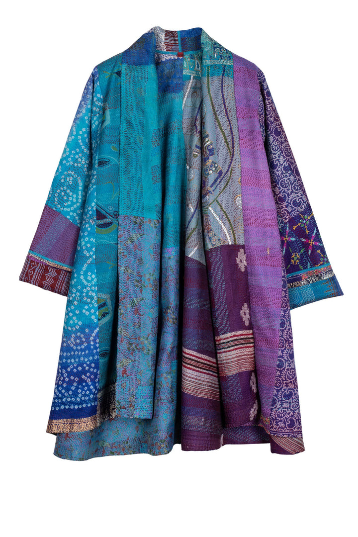 VINTAGE SILK KANTHA KIMONO LONG JKT - sv2005-0074a -