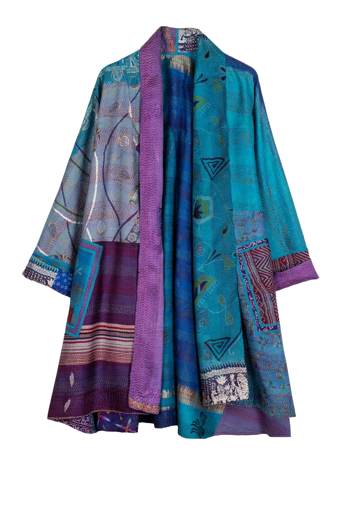 VINTAGE SILK KANTHA KIMONO LONG JKT - sv2005-0074a -