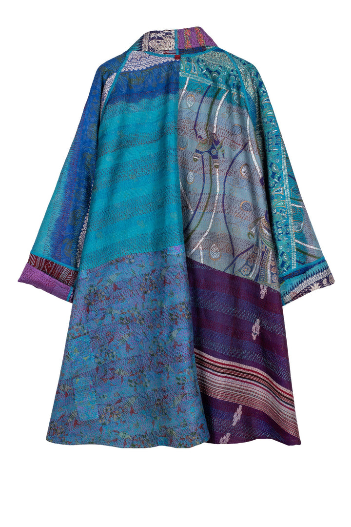 VINTAGE SILK KANTHA KIMONO LONG JKT - sv2005-0074a -