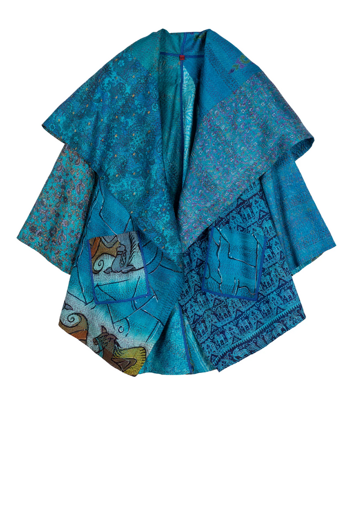 VINTAGE SILK KANTHA CIRCULAR LONG JKT - sv2009-0012a -