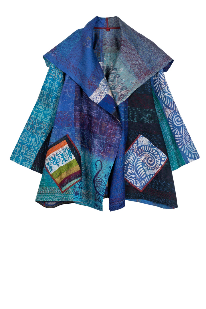 VINTAGE SILK KANTHA FLARE JKT - sv2010-0050a -