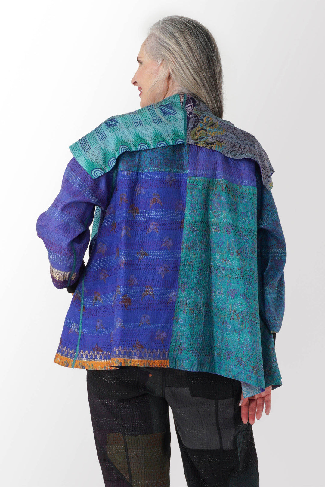 VINTAGE SILK KANTHA FLARE JKT - sv2010-0052a -