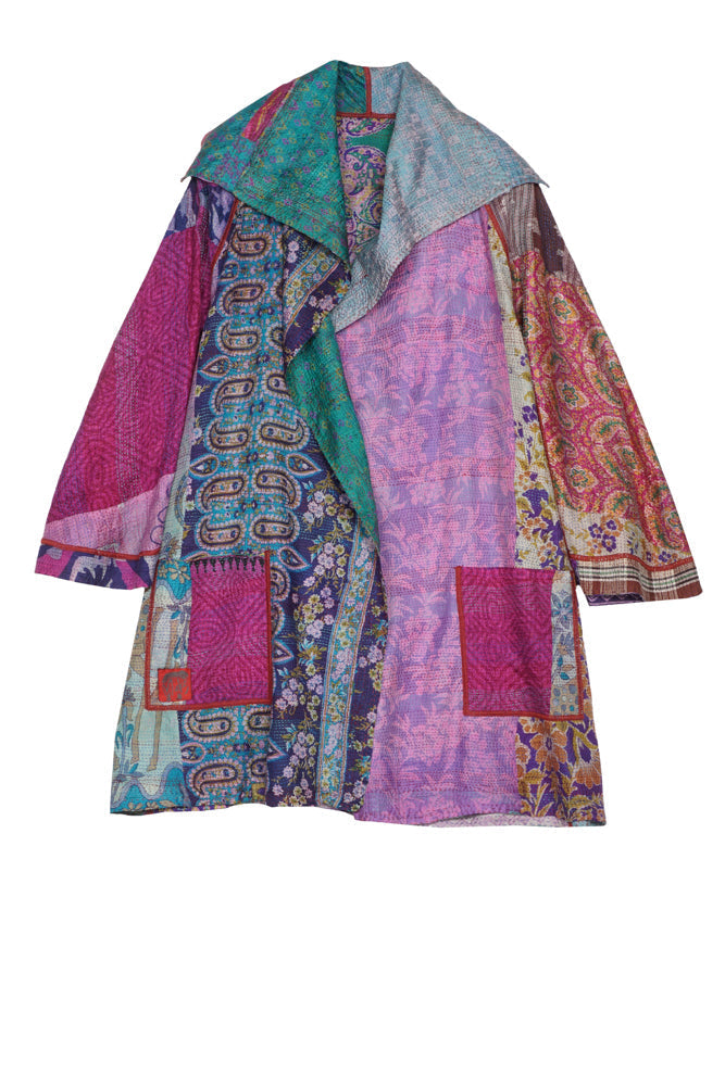 VINTAGE SILK KANTHA BACK TUCKED JKT - sv2012-0040s -