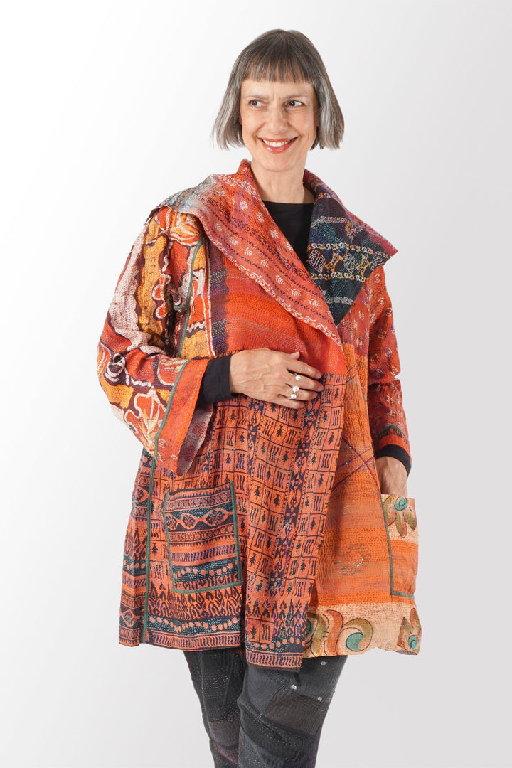 VINTAGE SILK KANTHA BACK TUCKED JKT - sv2012-0041l -