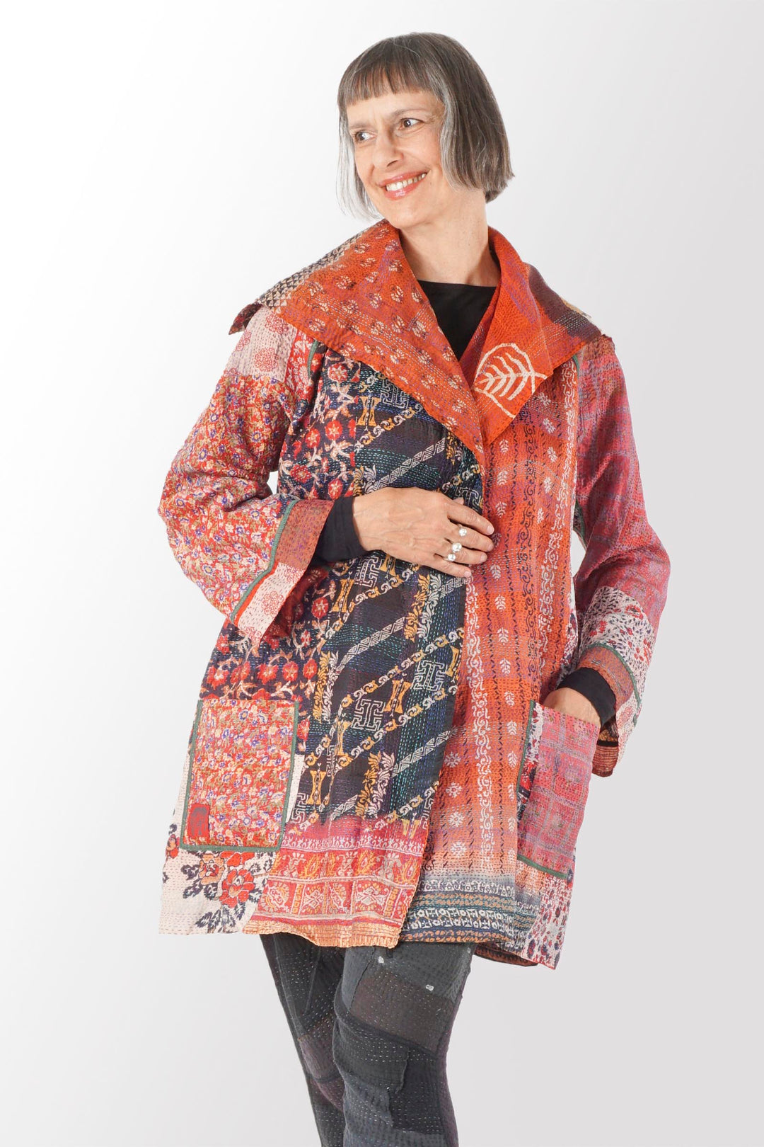 VINTAGE SILK KANTHA BACK TUCKED JKT - sv2012-0041l -