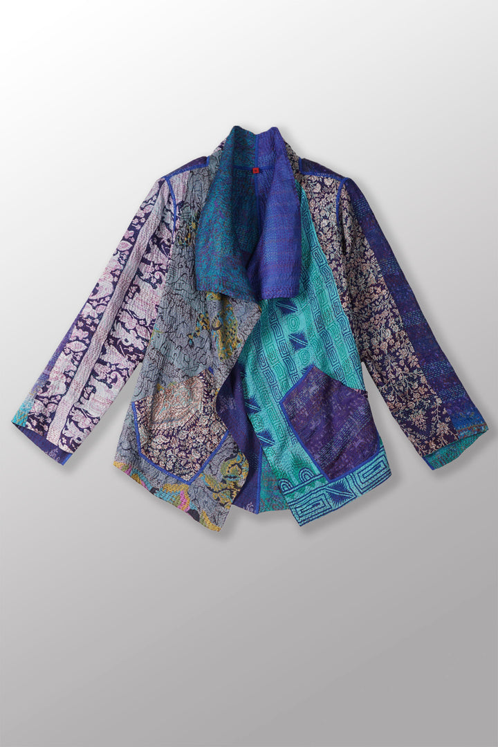 VINTAGE SILK KANTHA WING COLLAR JKT - sv2013-0039m -