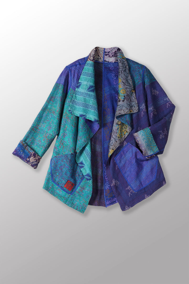 VINTAGE SILK KANTHA WING COLLAR JKT - sv2013-0039m -