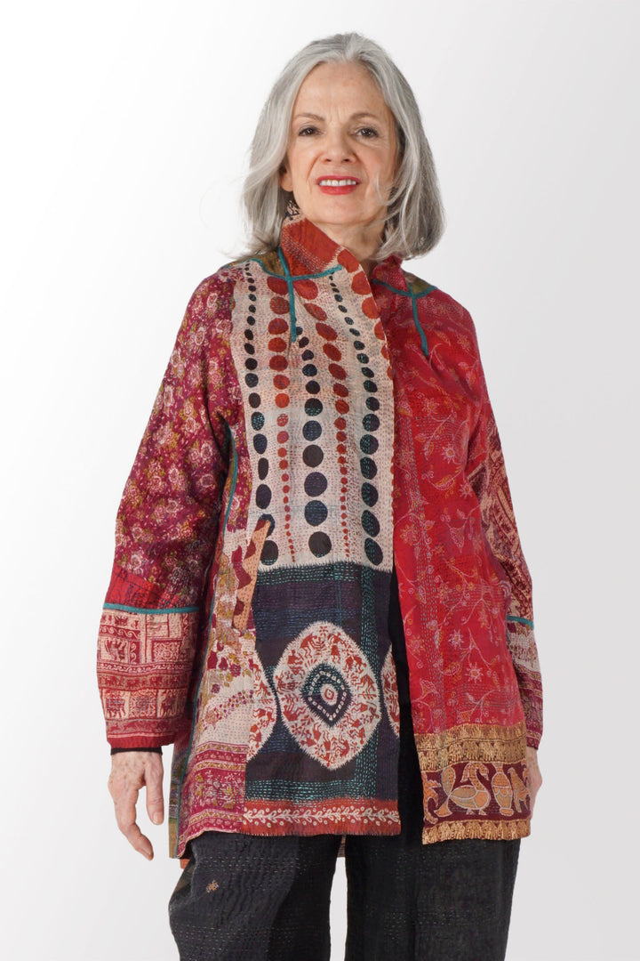 VINTAGE SILK KANTHA FLARE LONG JKT - sv2021-0029s -