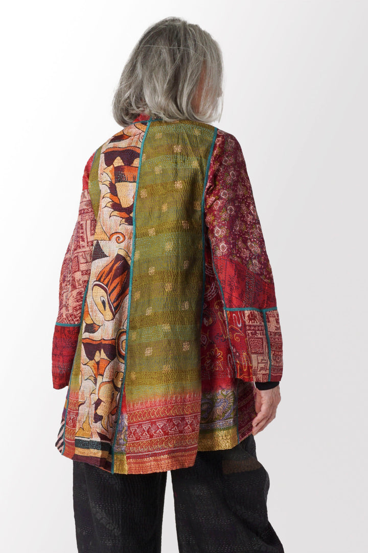 VINTAGE SILK KANTHA FLARE LONG JKT - sv2021-0029s -