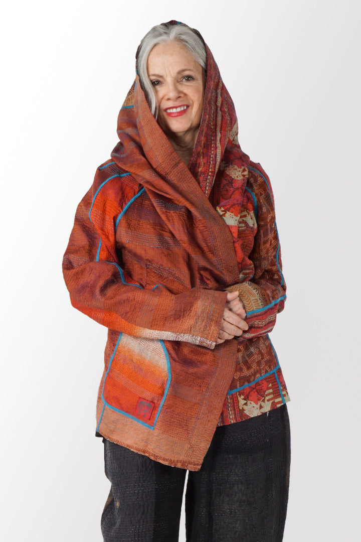 VINTAGE SILK KANTHA HOODED JACKET - sv2042-0002m -