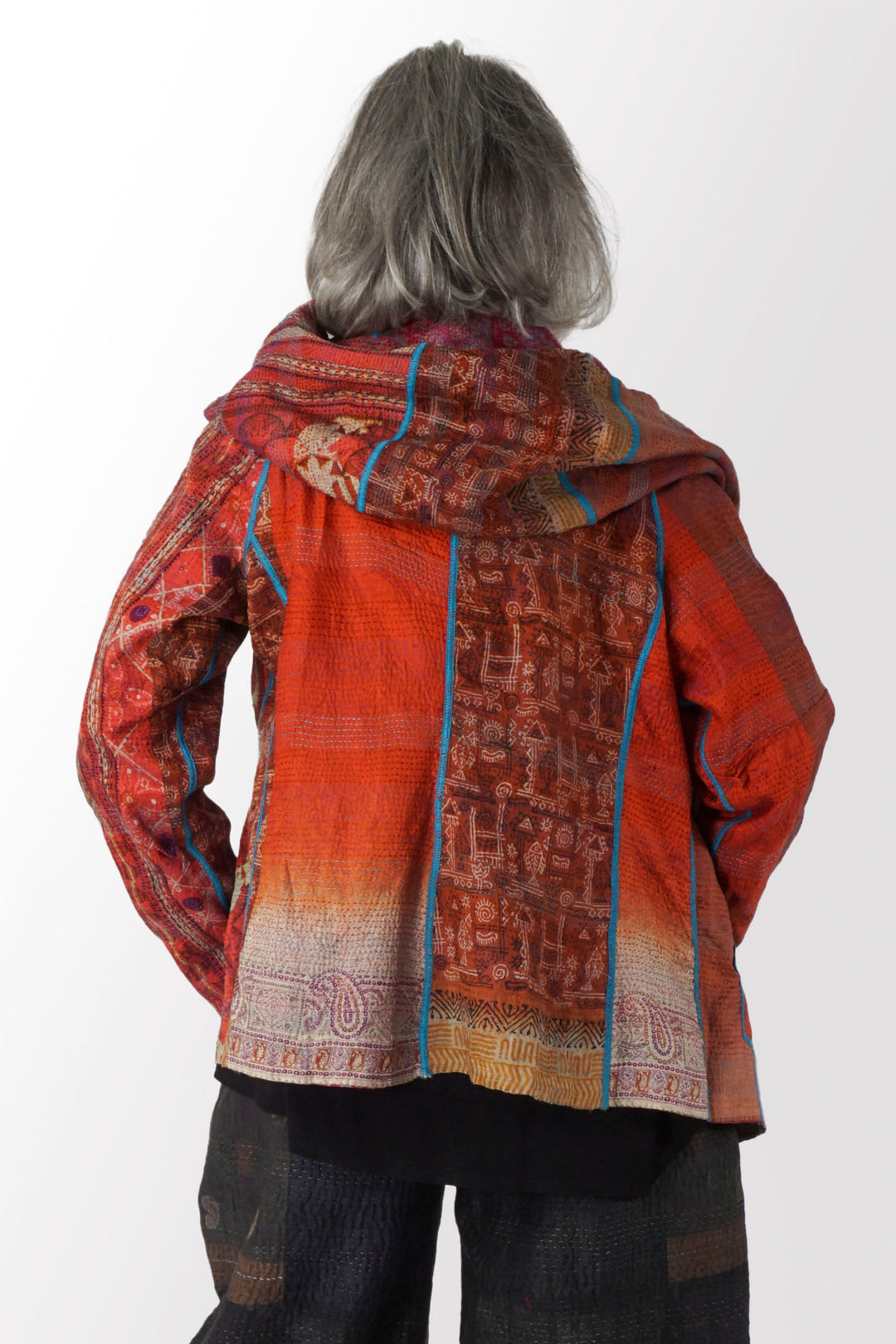 VINTAGE SILK KANTHA HOODED JACKET - sv2042-0002m -